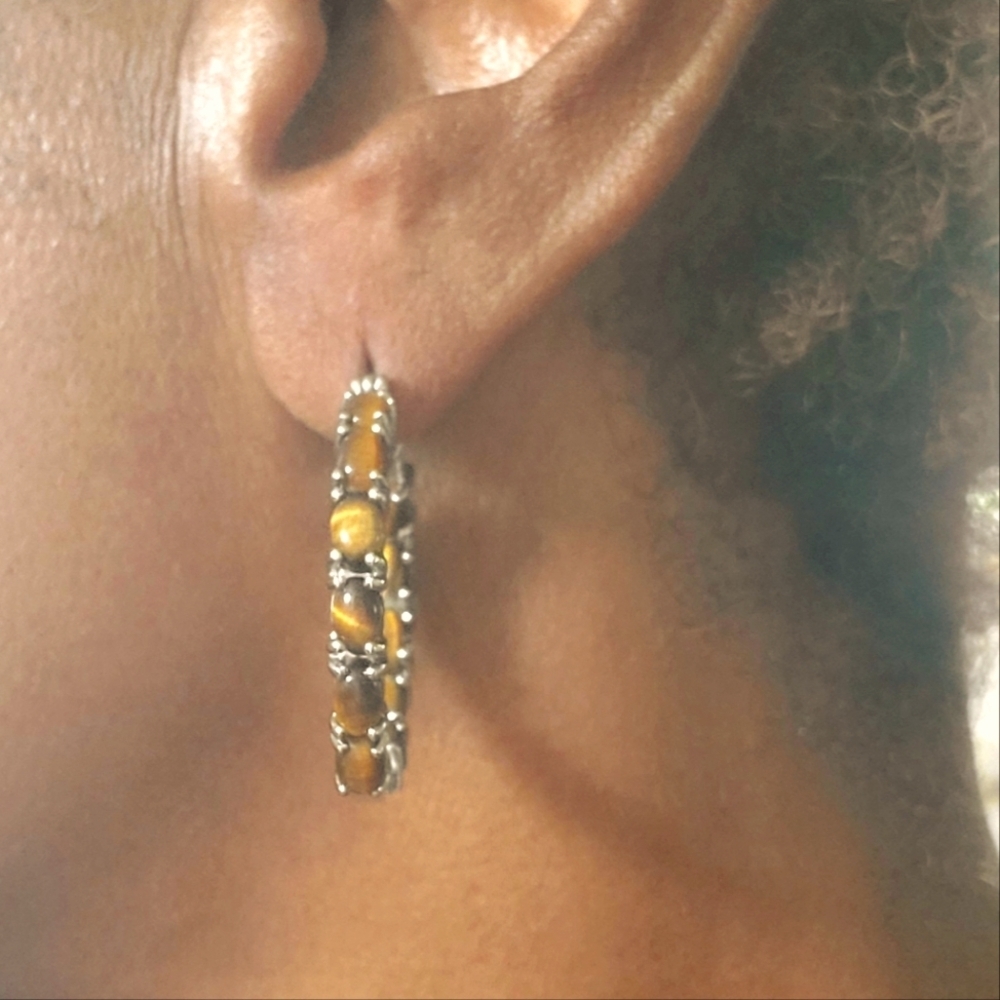 Tiger's Eye Hoop Earrings South African - Picture 4 of 8